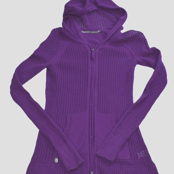 Athleta Sunscape Sweater Womens Sz S Purple Hoodie Zipper Long Sleeve Open Knit - Picture 1 of 12